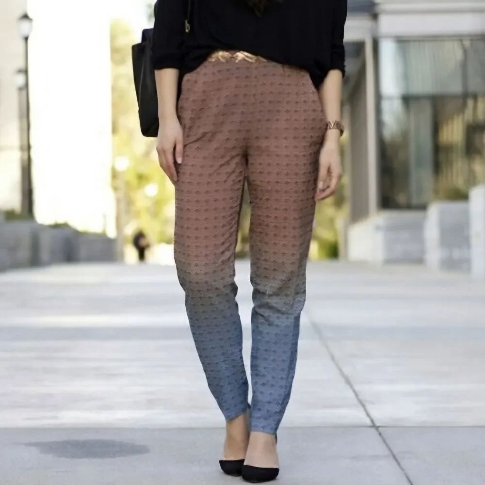 📐🍑H&M Brown & Blue Ombre Geo Print Lightweight Pants Large